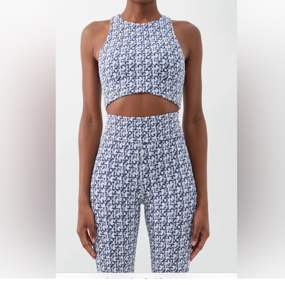 The Upside Jacquard Blue White Crop Tank Top and Legging Set Crop Flare Legging